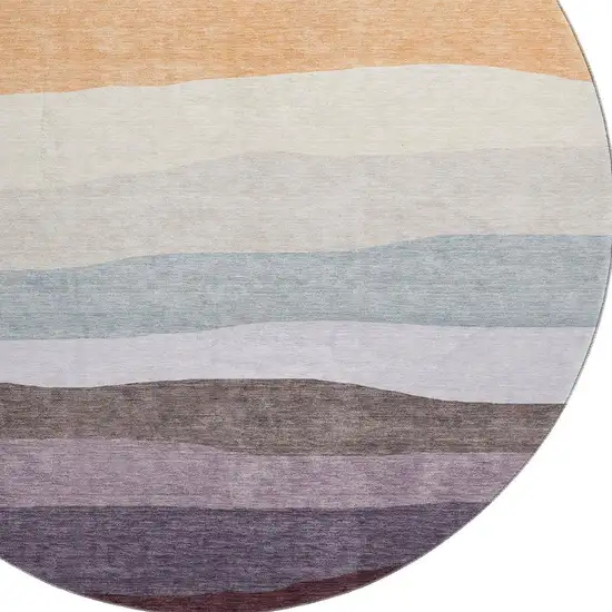 8' Orange And Ivory Striped Washable Round Rug With UV Protection Photo 3
