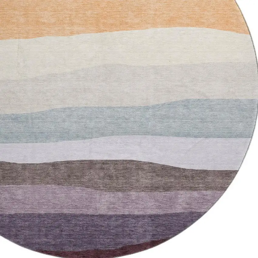 8' Orange And Ivory Striped Washable Round Rug With UV Protection Photo 3