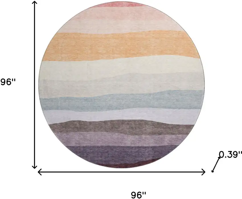 8' Orange And Ivory Striped Washable Round Rug With UV Protection Photo 8