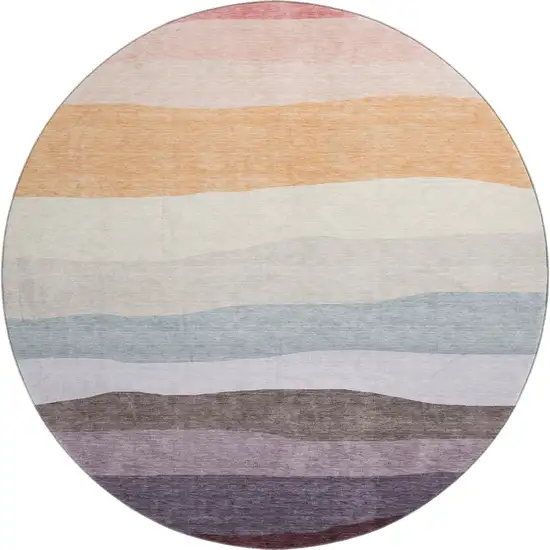 8' Orange And Ivory Striped Washable Round Rug With UV Protection Photo 1