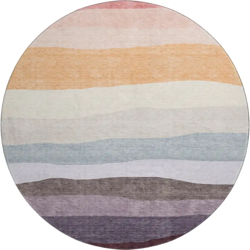 8' Orange And Ivory Striped Washable Round Rug With UV Protection Photo 1