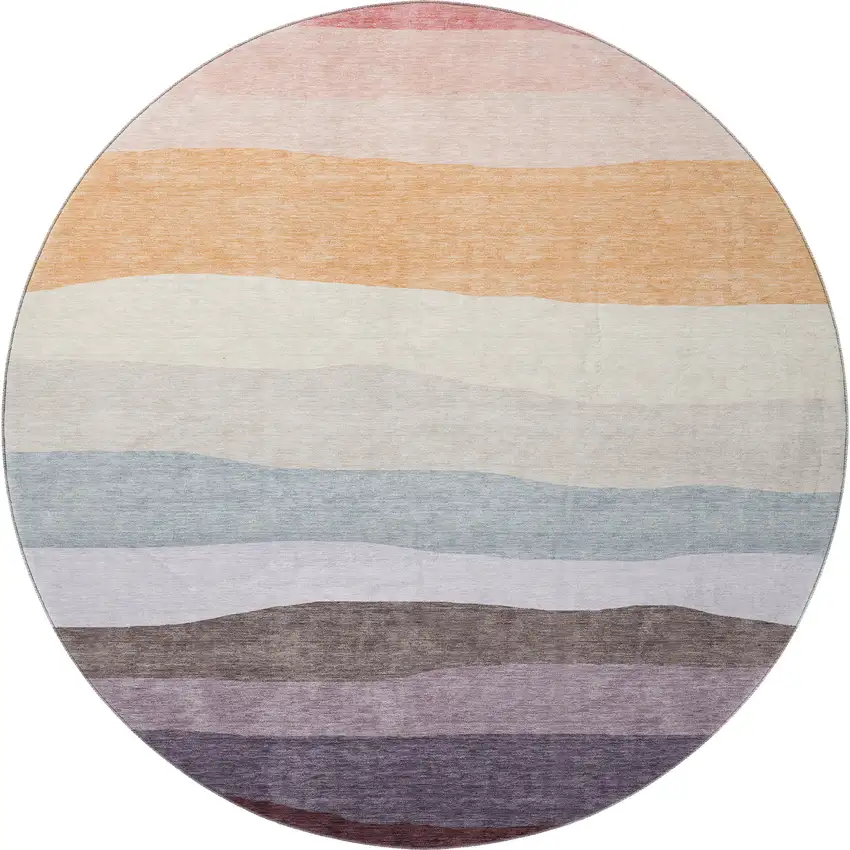 8' Orange And Ivory Striped Washable Round Rug With UV Protection Photo 4