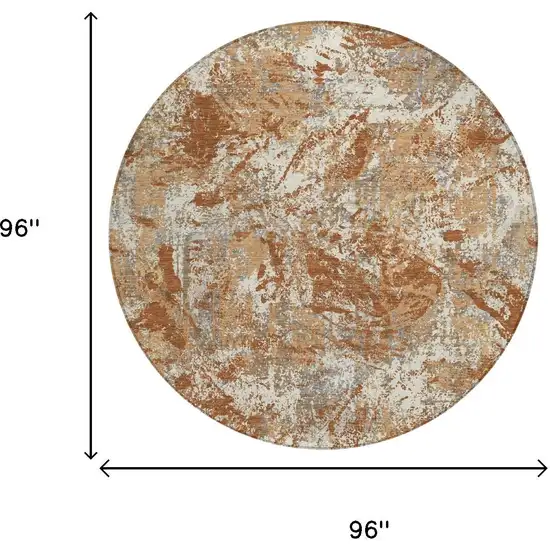 8' Orange And Khaki Round Abstract Washable Indoor Outdoor Area Rug Photo 5