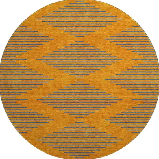 8' Orange And Navy Blue Geometric Washable Round Rug With UV Protection Photo 3