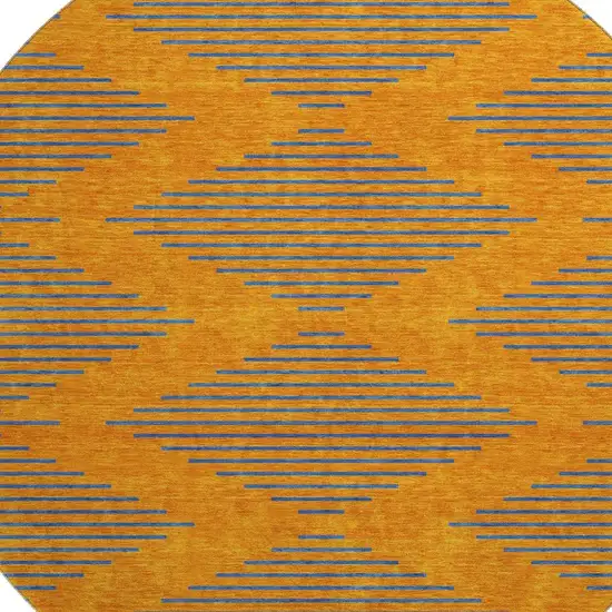 8' Orange And Navy Blue Geometric Washable Round Rug With UV Protection Photo 2