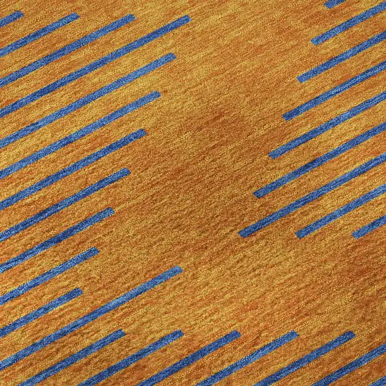 8' Orange And Navy Blue Geometric Washable Round Rug With UV Protection Photo 8