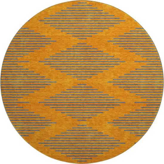 8' Orange And Navy Blue Geometric Washable Round Rug With UV Protection Photo 1