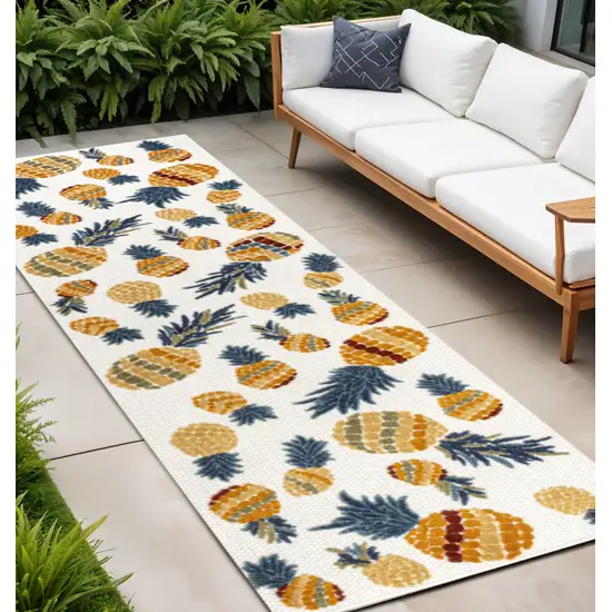 8' Orange And Navy Blue Polka Dot Indoor Outdoor Runner Rug Photo 1