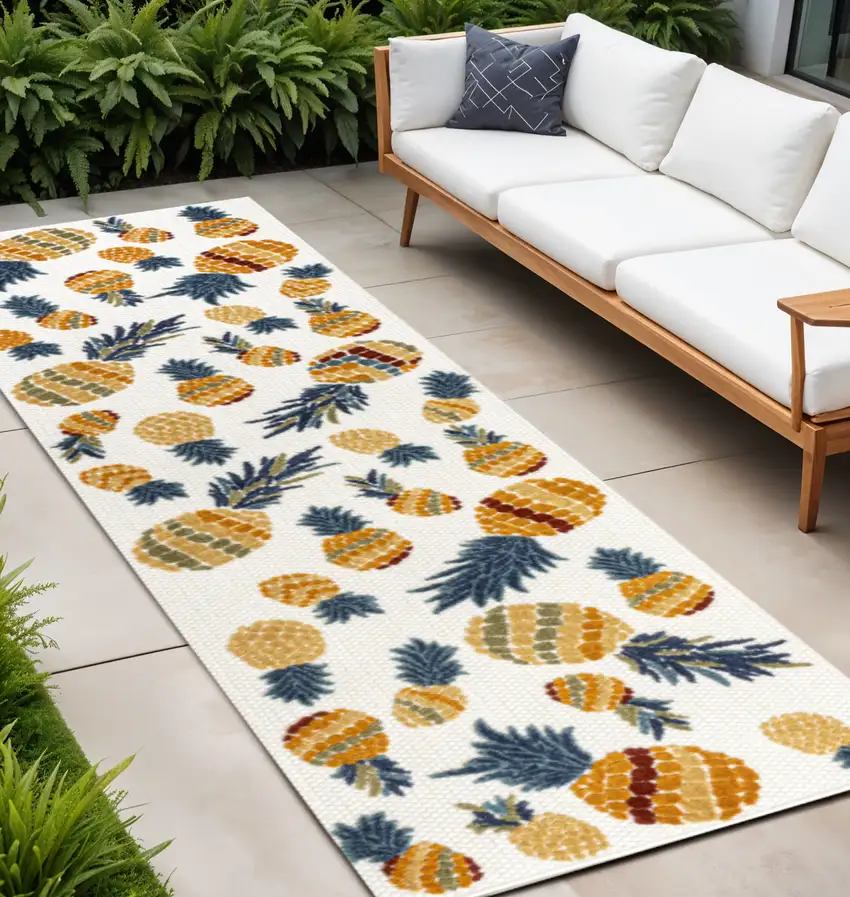 8' Orange And Navy Blue Polka Dot Indoor Outdoor Runner Rug Photo 1