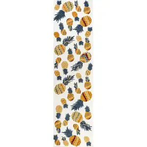 Photo of 8' Orange And Navy Blue Polka Dot Indoor Outdoor Runner Rug