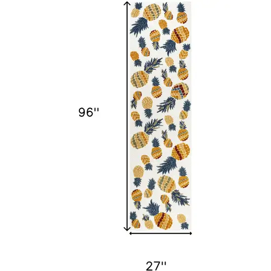 8' Orange And Navy Blue Polka Dot Indoor Outdoor Runner Rug Photo 7