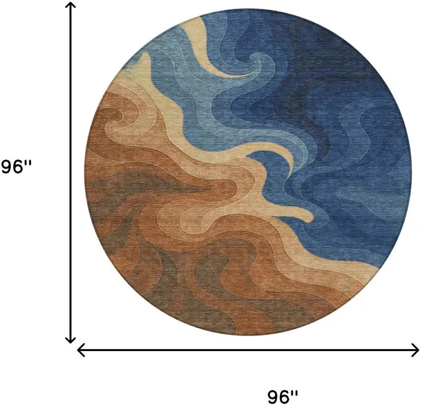 8' Orange And Navy Blue Round Abstract Washable Indoor Outdoor Area Rug Photo 8