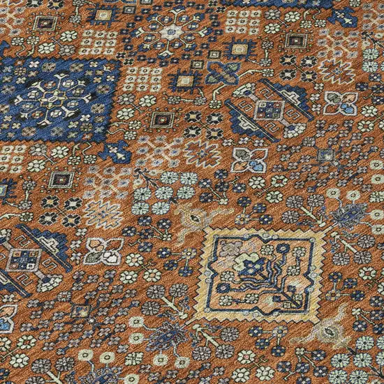 8' Orange And Navy Blue Round Geometric Washable Indoor Outdoor Area Rug Photo 7