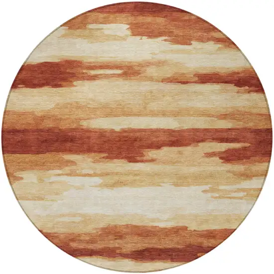 8' Orange And Red Round Abstract Washable Indoor Outdoor Area Rug Photo 1
