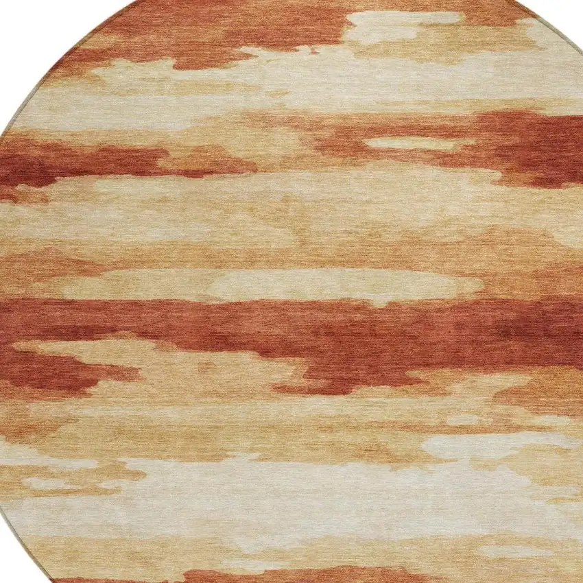 8' Orange And Red Round Abstract Washable Indoor Outdoor Area Rug Photo 4