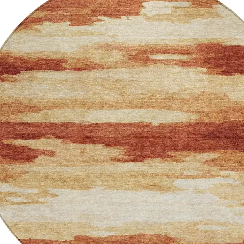 8' Orange And Red Round Abstract Washable Indoor Outdoor Area Rug Photo 8