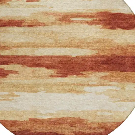 8' Orange And Red Round Abstract Washable Indoor Outdoor Area Rug Photo 7