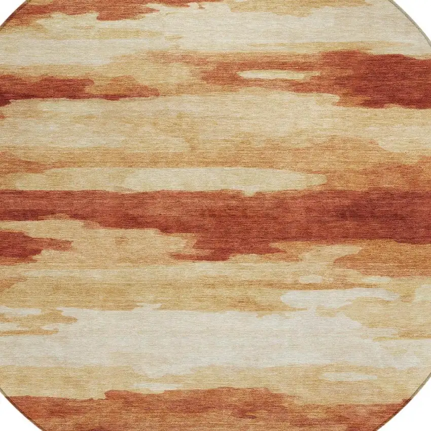 8' Orange And Red Round Abstract Washable Indoor Outdoor Area Rug Photo 2
