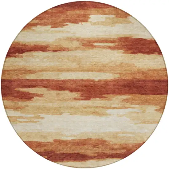 8' Orange And Red Round Abstract Washable Indoor Outdoor Area Rug Photo 3