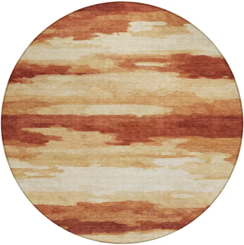 8' Orange And Red Round Abstract Washable Indoor Outdoor Area Rug Photo 3