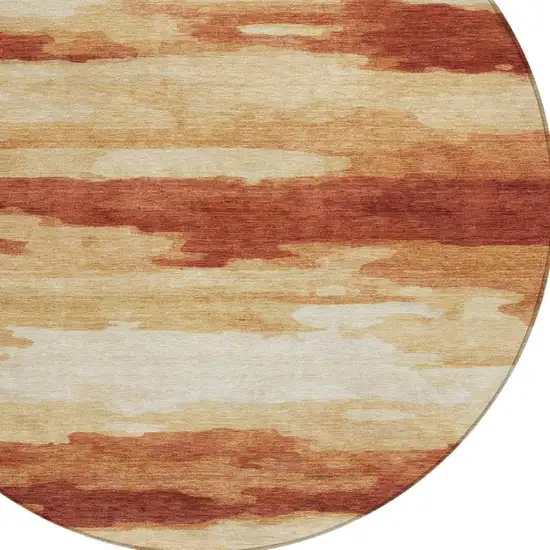 8' Orange And Red Round Abstract Washable Indoor Outdoor Area Rug Photo 6