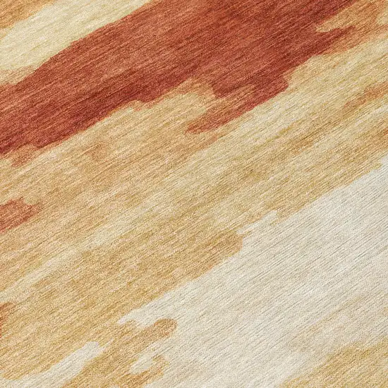 8' Orange And Red Round Abstract Washable Indoor Outdoor Area Rug Photo 5