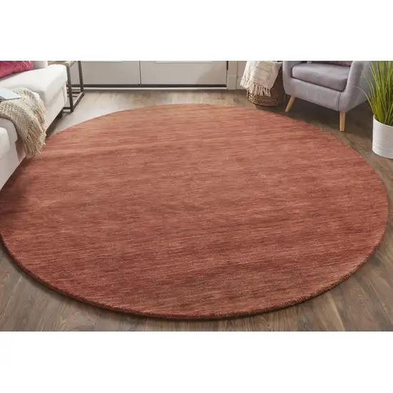 8' Orange And Red Round Wool Hand Woven Stain Resistant Area Rug Photo 5