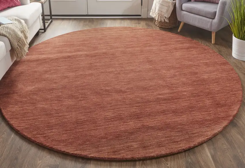 8' Orange And Red Round Wool Hand Woven Stain Resistant Area Rug Photo 5