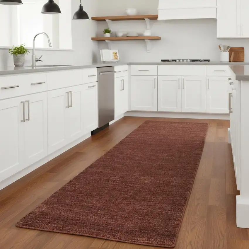 8' Orange And Red Wool Hand Woven Stain Resistant Runner Rug Photo 1