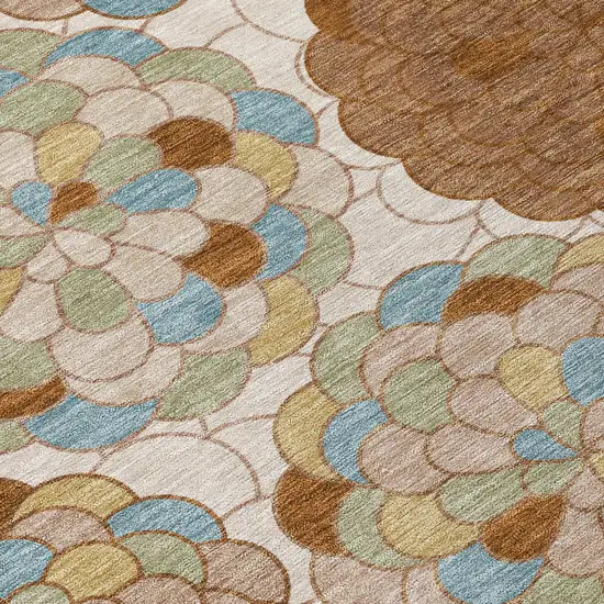 8' Orange And Rust Round Floral Washable Indoor Outdoor Area Rug Photo 7