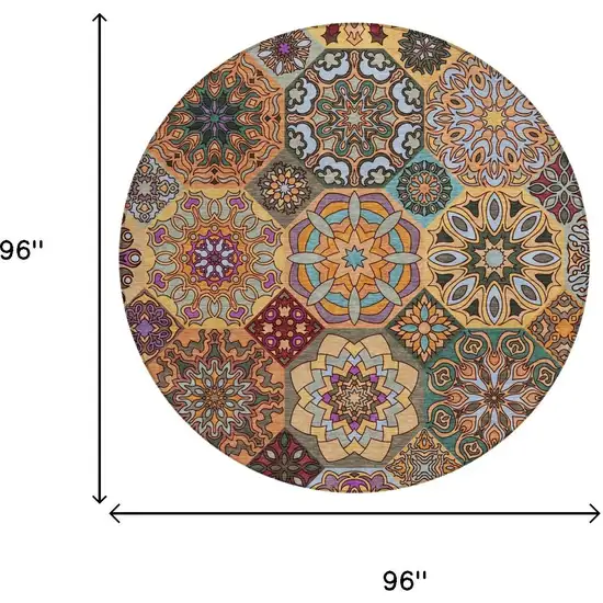 8' Orange And Rust Round Patchwork Washable Indoor Outdoor Area Rug Photo 7