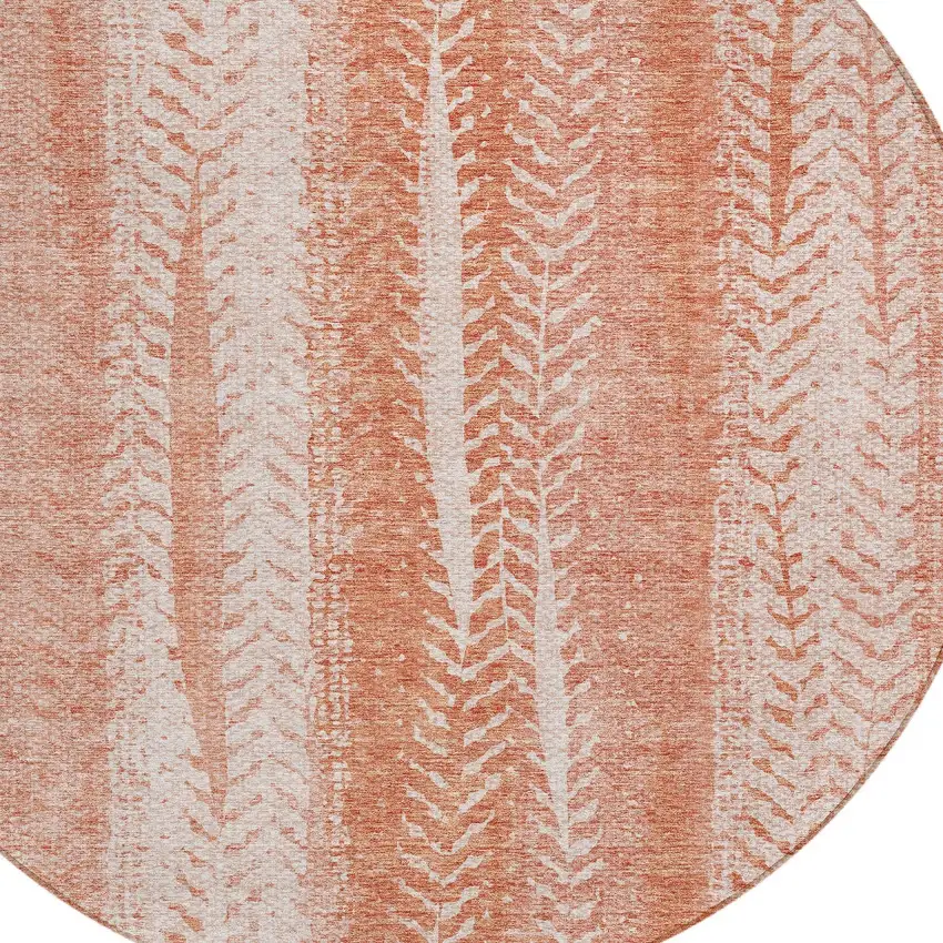 8' Orange And Salmon Round Botanical Leaves Washable Indoor Outdoor Area Rug Photo 5