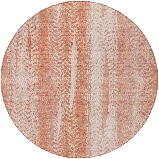 8' Orange And Salmon Round Botanical Leaves Washable Indoor Outdoor Area Rug Photo 6