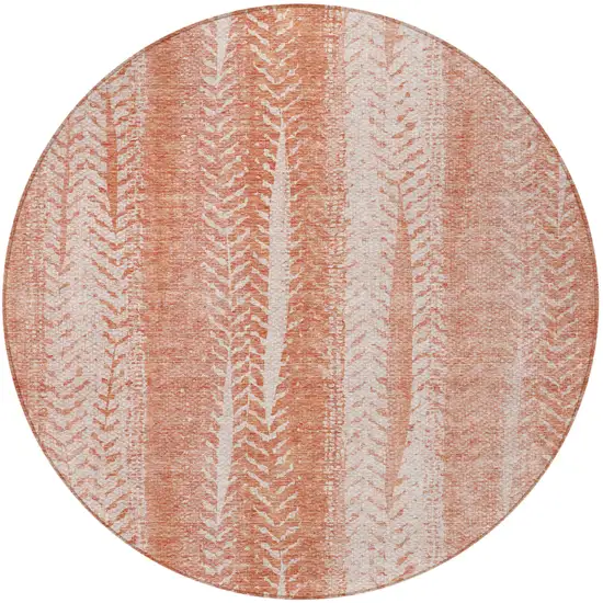 8' Orange And Salmon Round Botanical Leaves Washable Indoor Outdoor Area Rug Photo 6