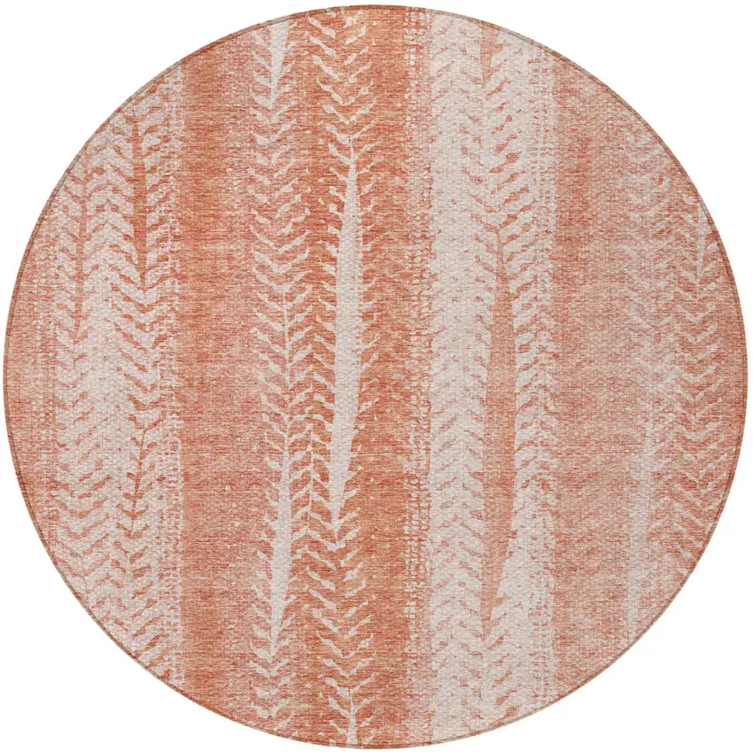 8' Orange And Salmon Round Botanical Leaves Washable Indoor Outdoor Area Rug Photo 6