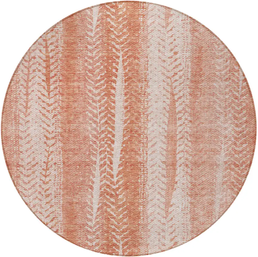 8' Orange And Salmon Round Botanical Leaves Washable Indoor Outdoor Area Rug Photo 6