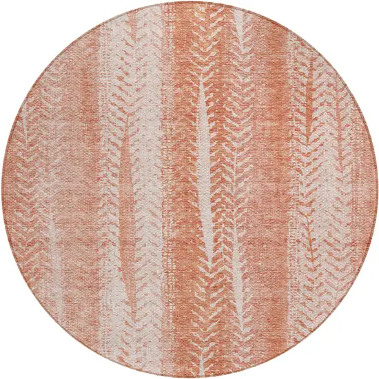 8' Orange And Salmon Round Botanical Leaves Washable Indoor Outdoor Area Rug Photo 2