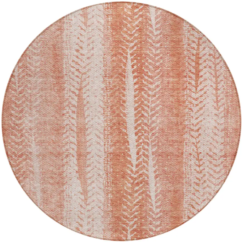 8' Orange And Salmon Round Botanical Leaves Washable Indoor Outdoor Area Rug Photo 2
