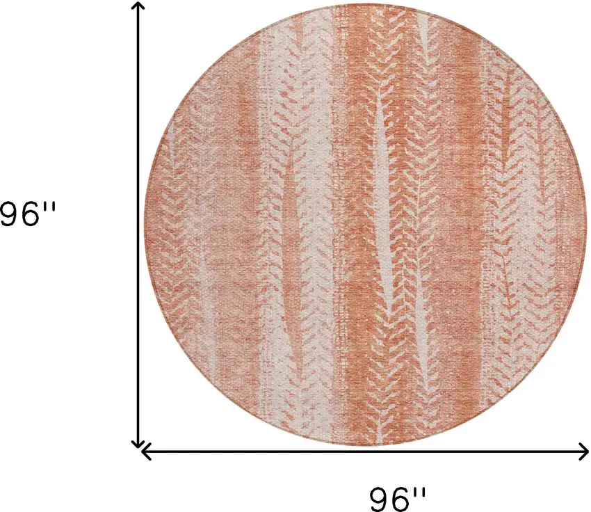 8' Orange And Salmon Round Botanical Leaves Washable Indoor Outdoor Area Rug Photo 3