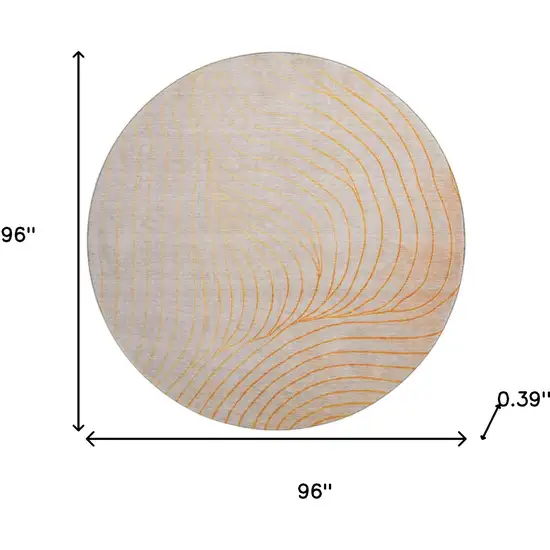 8' Orange And Silver Abstract Washable Round Rug With UV Protection Photo 8