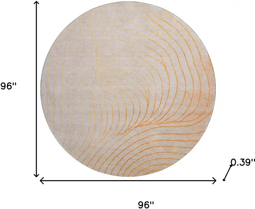 8' Orange And Silver Abstract Washable Round Rug With UV Protection Photo 8