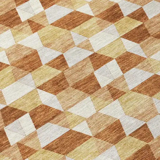 8' Orange And Silver Round Geometric Washable Indoor Outdoor Area Rug Photo 7