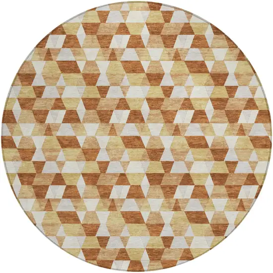 8' Orange And Silver Round Geometric Washable Indoor Outdoor Area Rug Photo 2