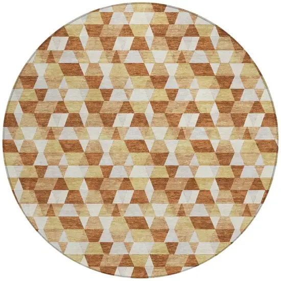 8' Orange And Silver Round Geometric Washable Indoor Outdoor Area Rug Photo 3