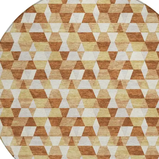 8' Orange And Silver Round Geometric Washable Indoor Outdoor Area Rug Photo 5