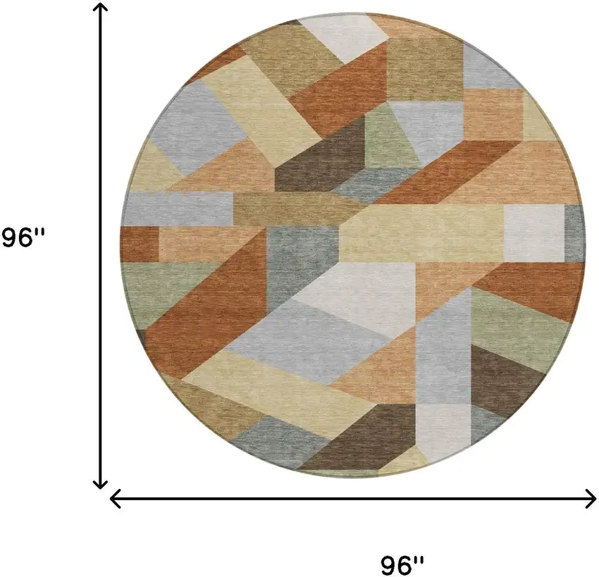 8' Orange And Silver Round Geometric Washable Indoor Outdoor Area Rug Photo 6