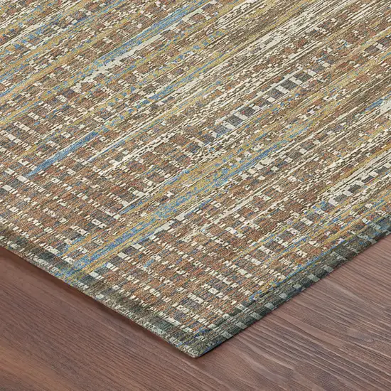 8' Orange And Taupe Round Abstract Washable Indoor Outdoor Area Rug Photo 4