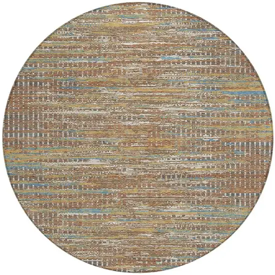 8' Orange And Taupe Round Abstract Washable Indoor Outdoor Area Rug Photo 3