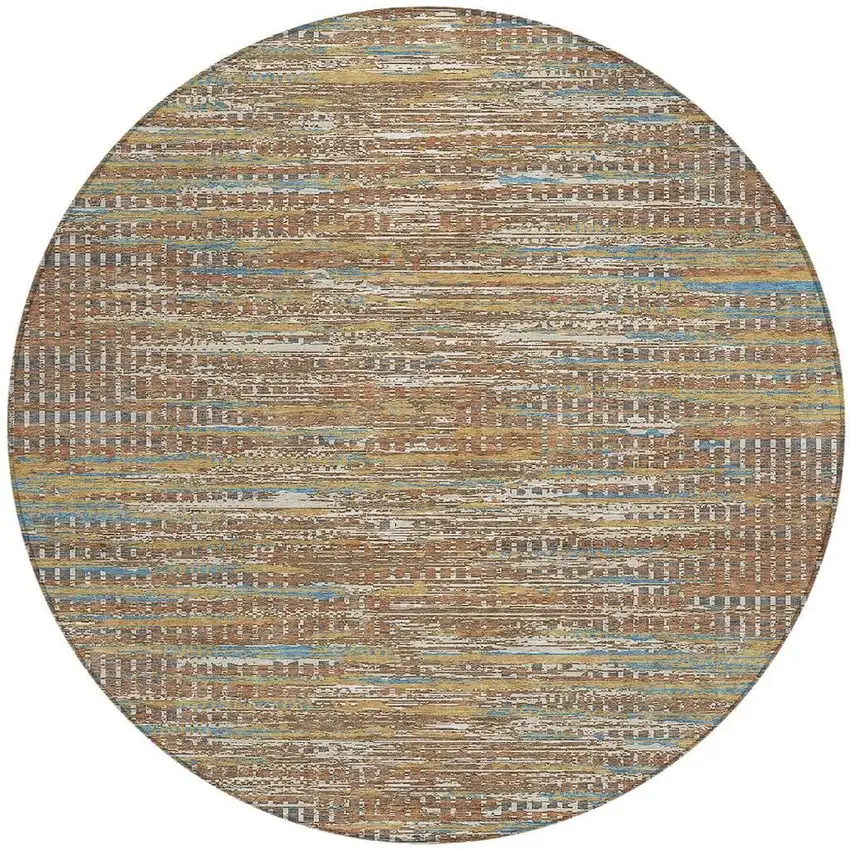 8' Orange And Taupe Round Abstract Washable Indoor Outdoor Area Rug Photo 3