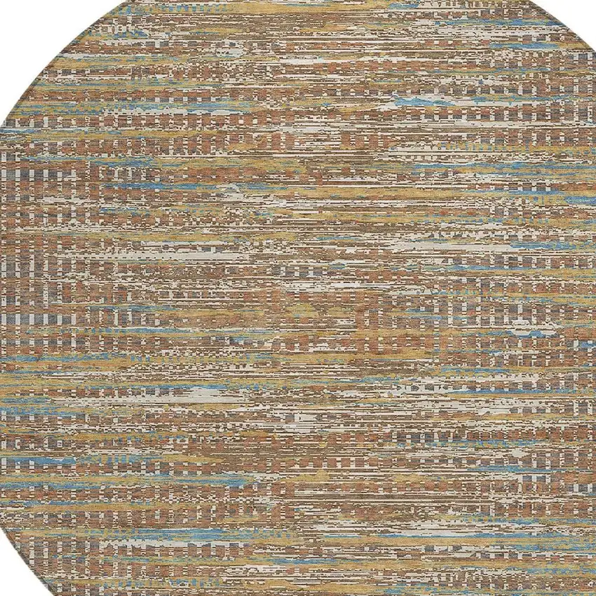 8' Orange And Taupe Round Abstract Washable Indoor Outdoor Area Rug Photo 2